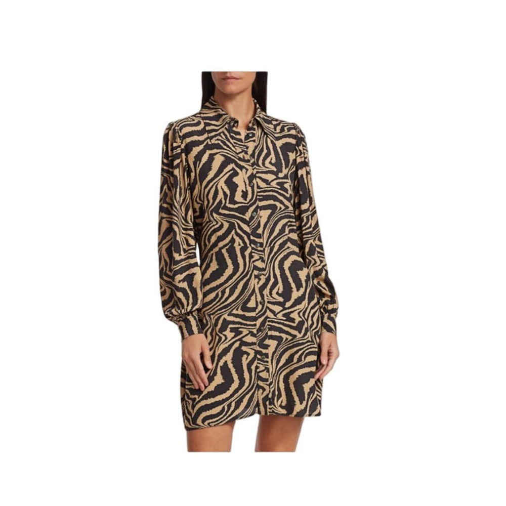GANNI Zebra Print Shirt Dress Brown Black